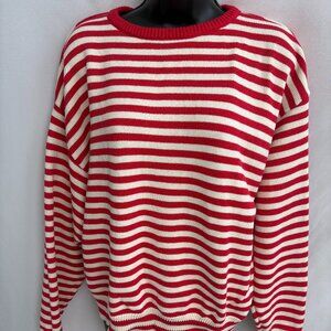 Striped Red and White Women's Crew Neck Sweater